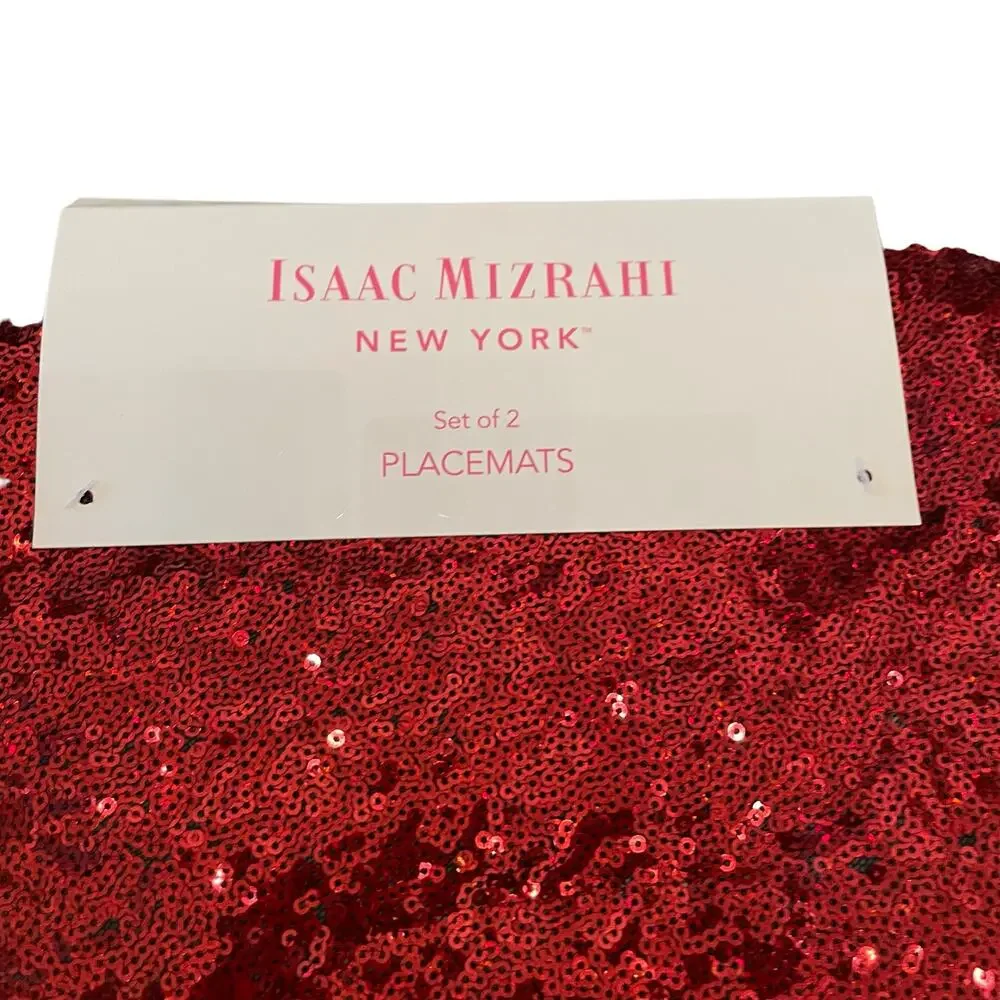NEW Isaac Mizrahi Valentine’s Red Sequin LIPS Placemats Set Of 2